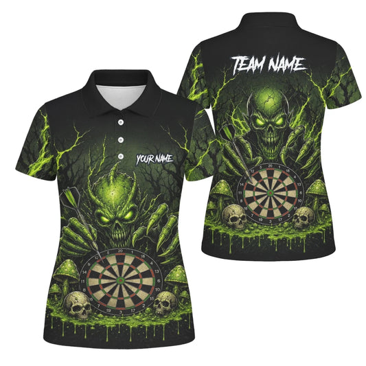 Personalisiertes Schwarz-grünes Monster-Totenkopf-Dartboard Dartshirt für Damen A277 - Outfitsuche