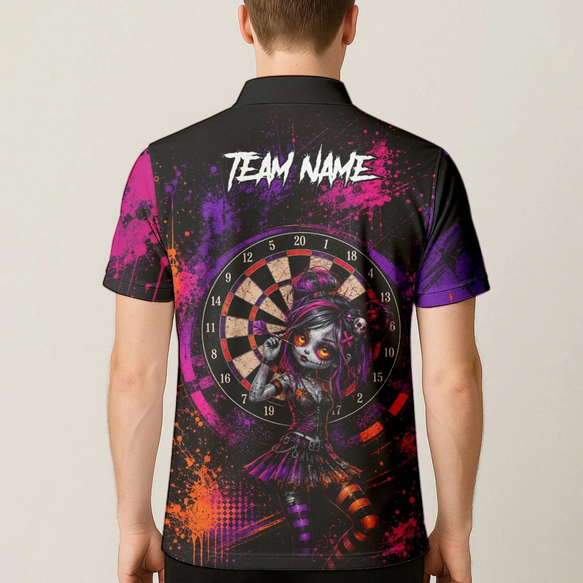 Personalisiertes Schwarz-lila-pink-oranges Gothic-Dartshirt für Herren Z641 - Outfitsuche