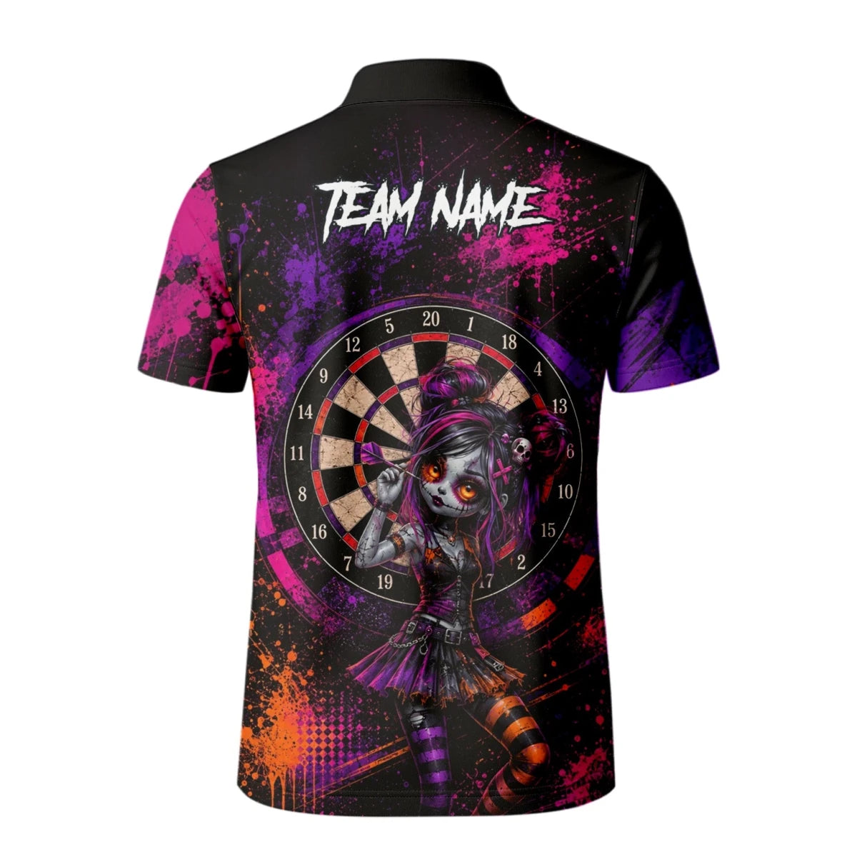 Personalisiertes Schwarz-lila-pink-oranges Gothic-Dartshirt für Herren Z641 - Outfitsuche