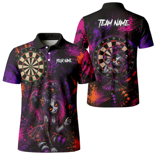 Personalisiertes Schwarz-lila-pink-oranges Gothic-Dartshirt für Herren Z641 - Outfitsuche