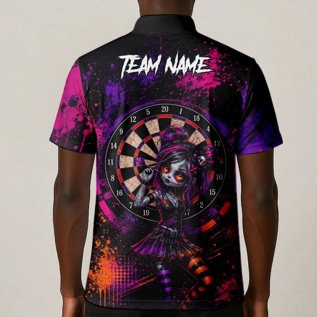 Personalisiertes Schwarz-lila-pink-oranges Gothic-Dartshirt für Herren Z641 - Outfitsuche