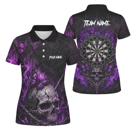 Personalisiertes Schwarz-lila Totenkopf-Schmetterling-Dartshirt für Damen Q241 - Outfitsuche