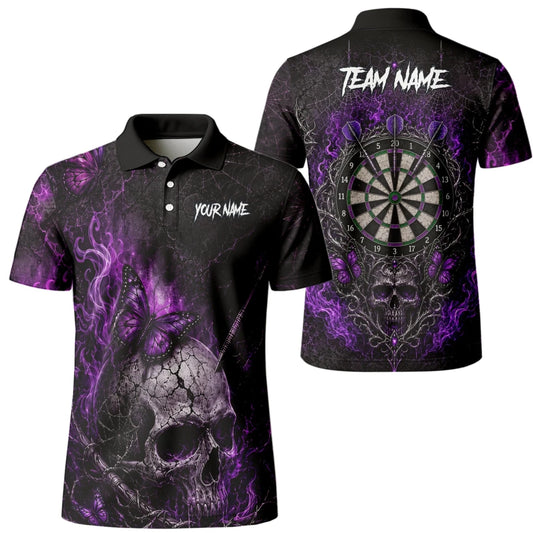 Personalisiertes Schwarz-lila Totenkopf-Schmetterling-Dartshirt für Herren Q241 - Outfitsuche