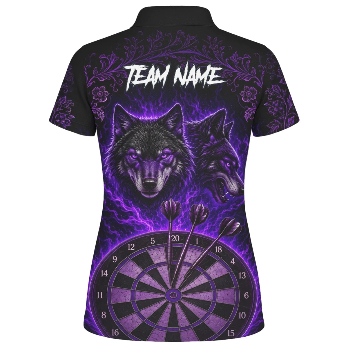 Personalisiertes Schwarz-lila Wolf-Dartboard Dartshirt für Damen J133 - Outfitsuche