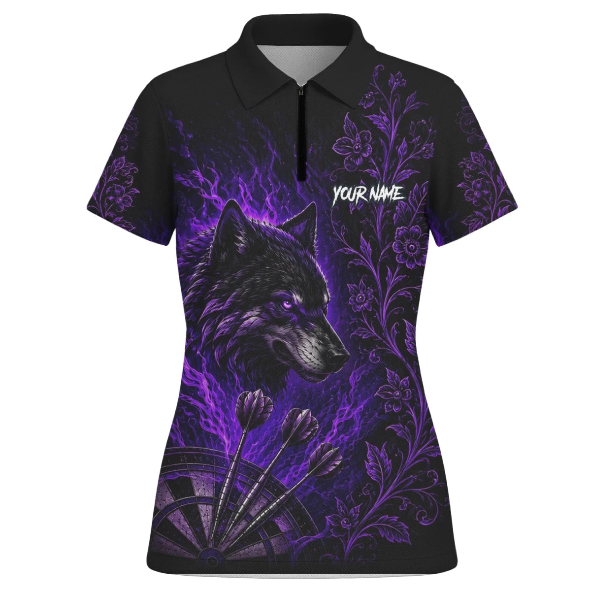Personalisiertes Schwarz-lila Wolf-Dartboard Dartshirt für Damen J133 - Outfitsuche
