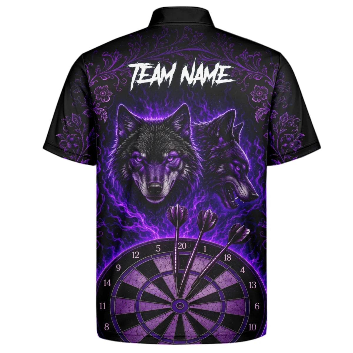Personalisiertes Schwarz-lila Wolf-Dartboard Dartshirt für Herren J133 - Outfitsuche