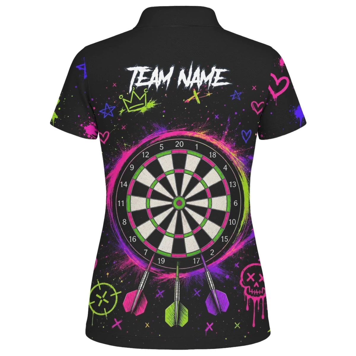 Personalisiertes Schwarz-neonfarbenes Sugar-Skull-Frauen-Dartshirt für Damen K745 - Outfitsuche
