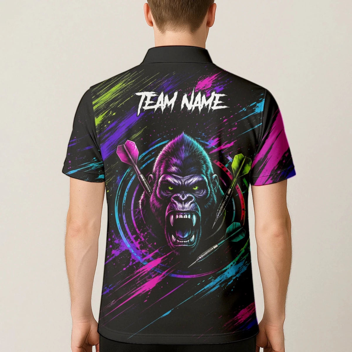 Personalisiertes Schwarz-pink-lila Gorilla-Dartshirt für Herren U874 - Outfitsuche