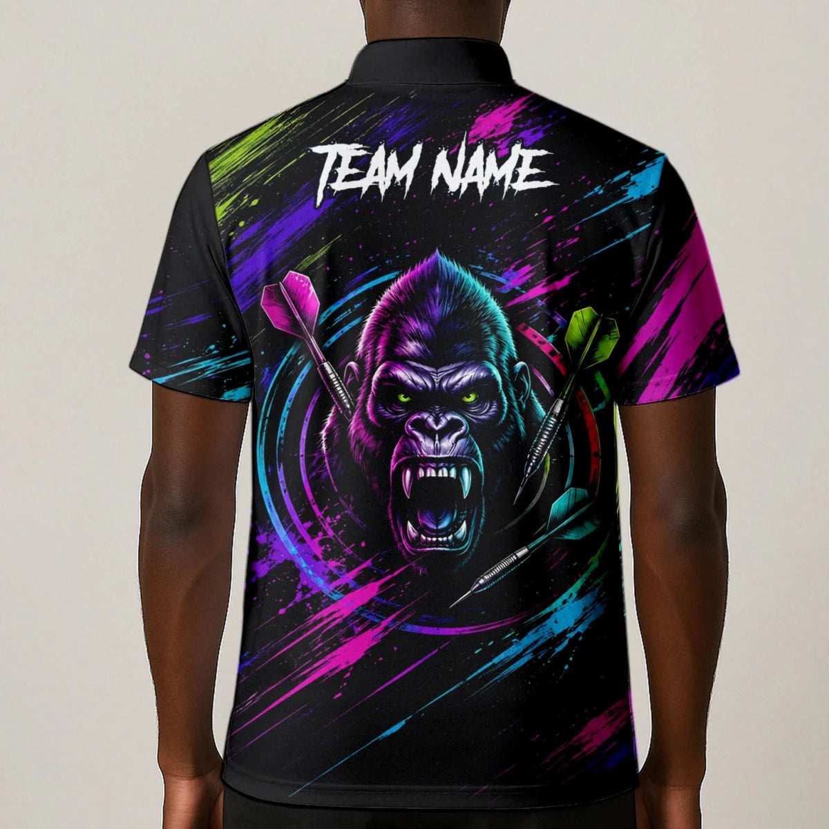 Personalisiertes Schwarz-pink-lila Gorilla-Dartshirt für Herren U874 - Outfitsuche