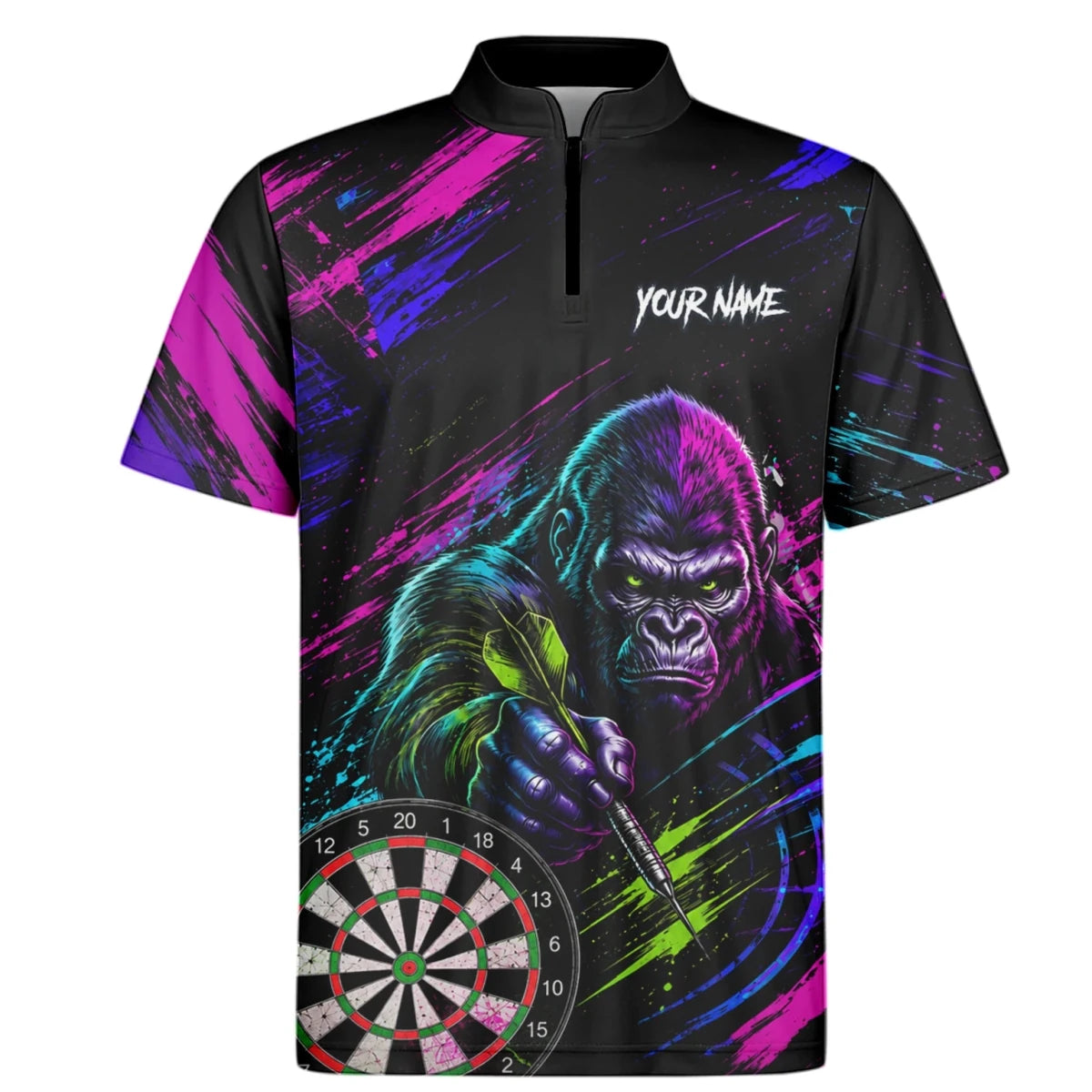 Personalisiertes Schwarz-pink-lila Gorilla-Dartshirt für Herren U874 - Outfitsuche