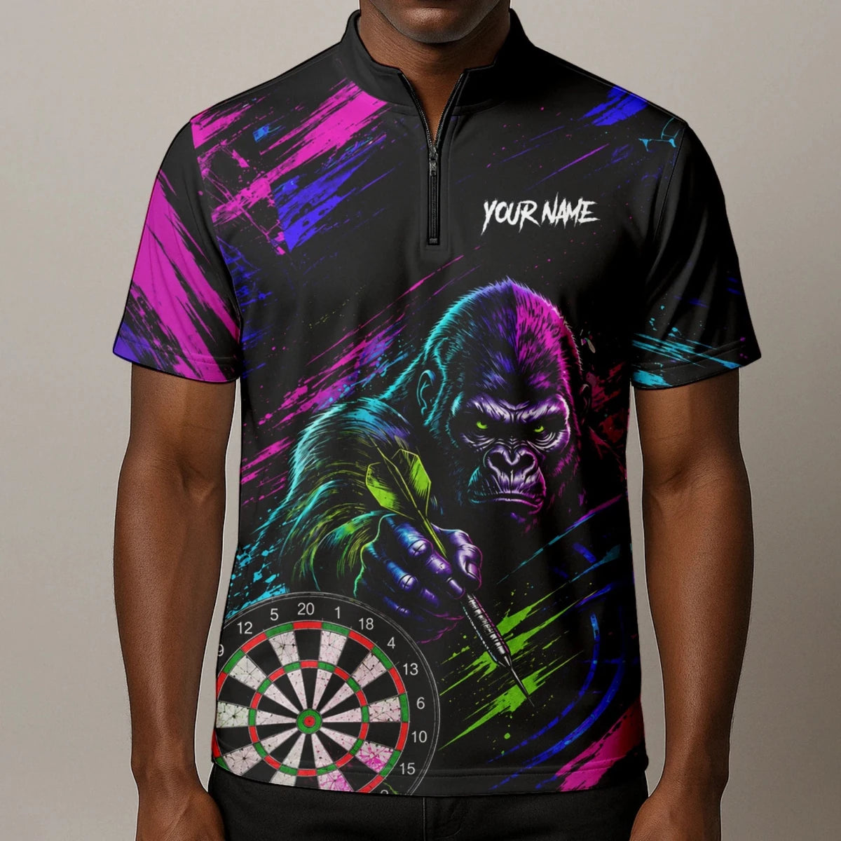 Personalisiertes Schwarz-pink-lila Gorilla-Dartshirt für Herren U874 - Outfitsuche