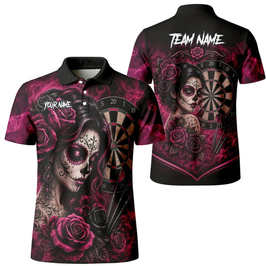 Personalisiertes Schwarz-pink Sugar-Skull-Rosen-Dartshirt für Herren Z109 - Outfitsuche