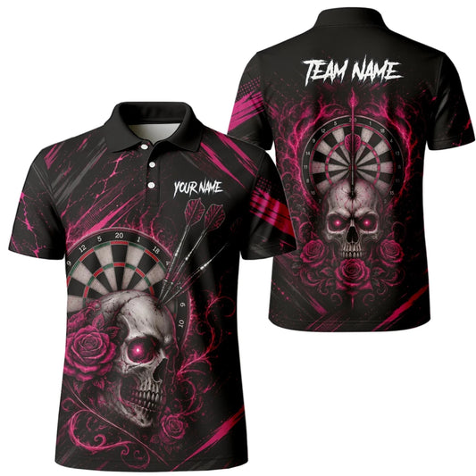 Personalisiertes Schwarz-pink Totenkopf-und-Rosen-Dartshirt für Herren V308 - Outfitsuche