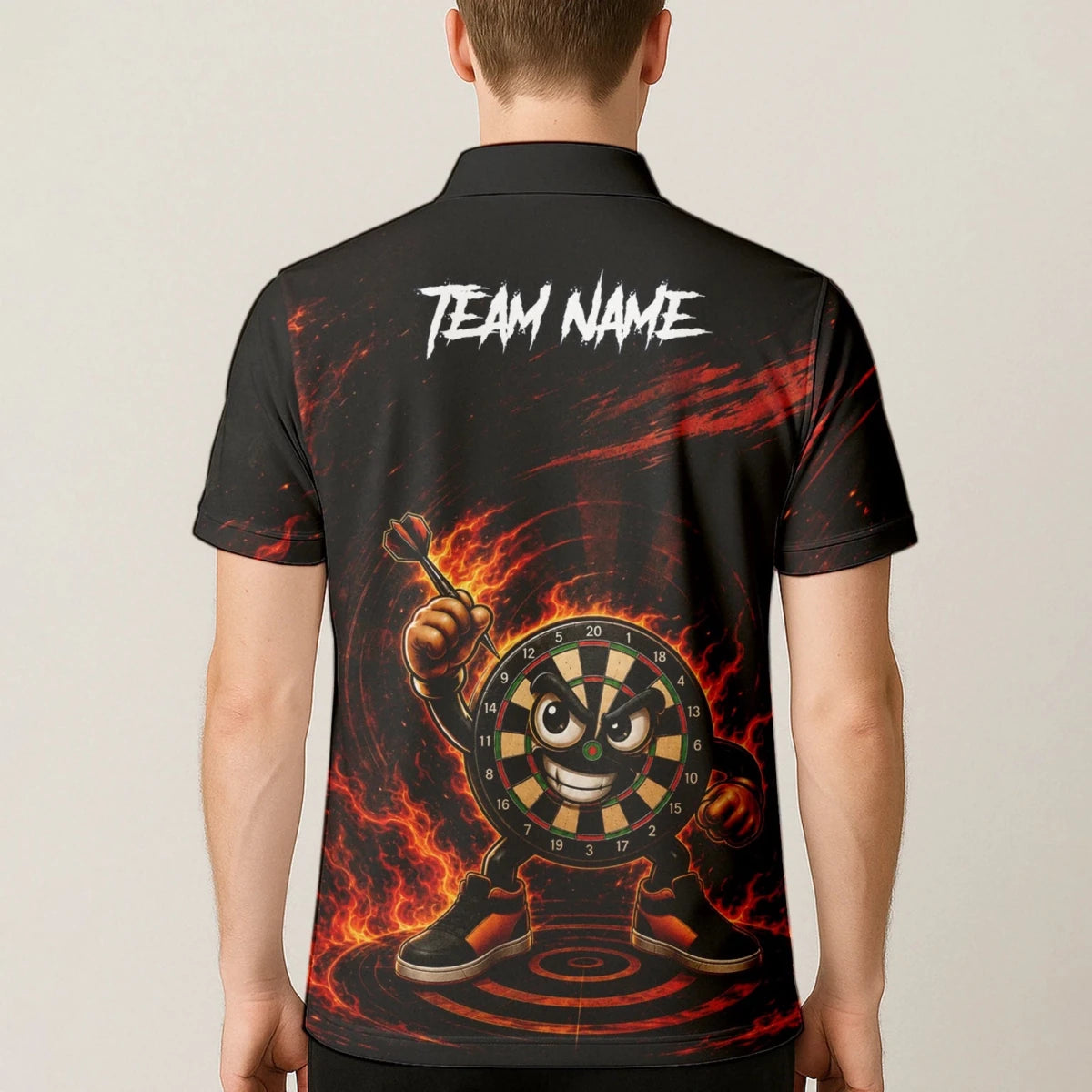 Personalisiertes Schwarz-rotes Flammen-Dartboard-Dartshirt für Herren W224 - Outfitsuche