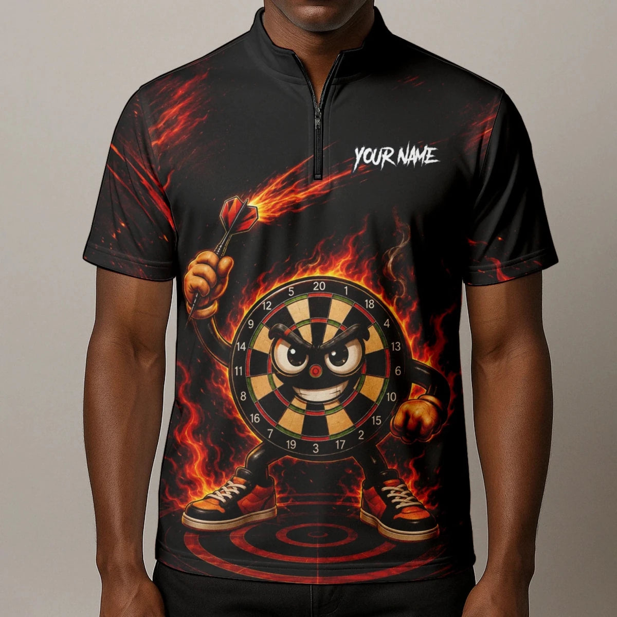 Personalisiertes Schwarz-rotes Flammen-Dartboard-Dartshirt für Herren W224 - Outfitsuche