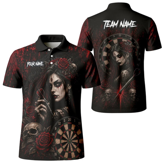 Personalisiertes Schwarz-rotes Gothic-Frauen-Totenkopf-Dartshirt für Herren W035 - Outfitsuche