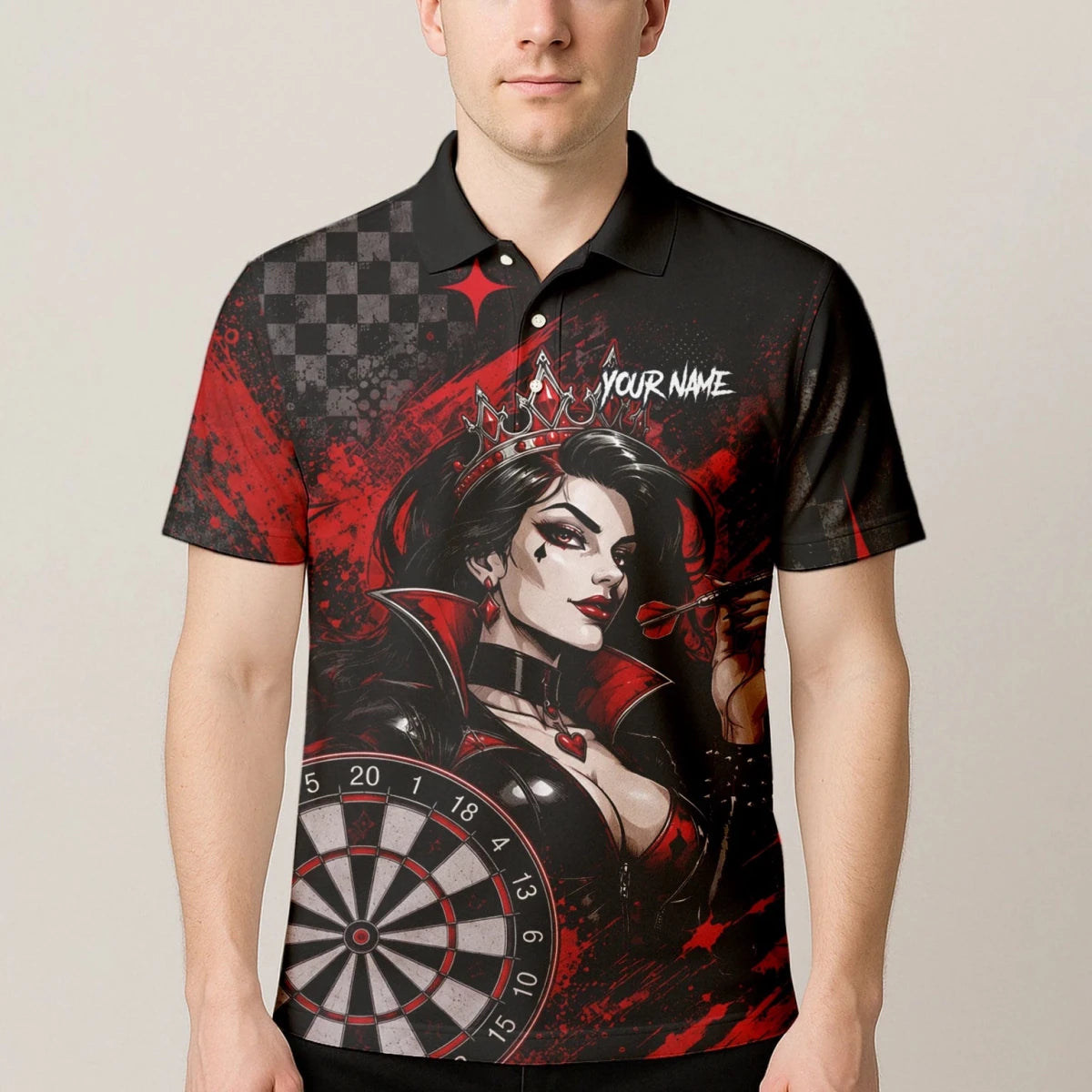 Personalisiertes Schwarz-rotes Herz-Dame-Dartshirt für Herren R803 - Outfitsuche