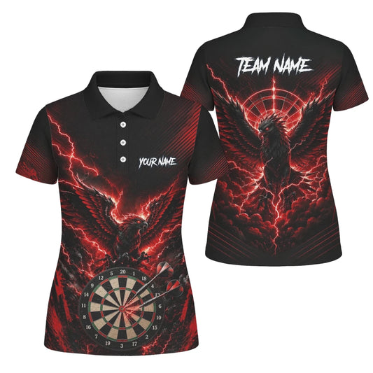 Personalisiertes Schwarz-rotes Phönix-Blitz-Dartboard Dartshirt für Damen J120 - Outfitsuche