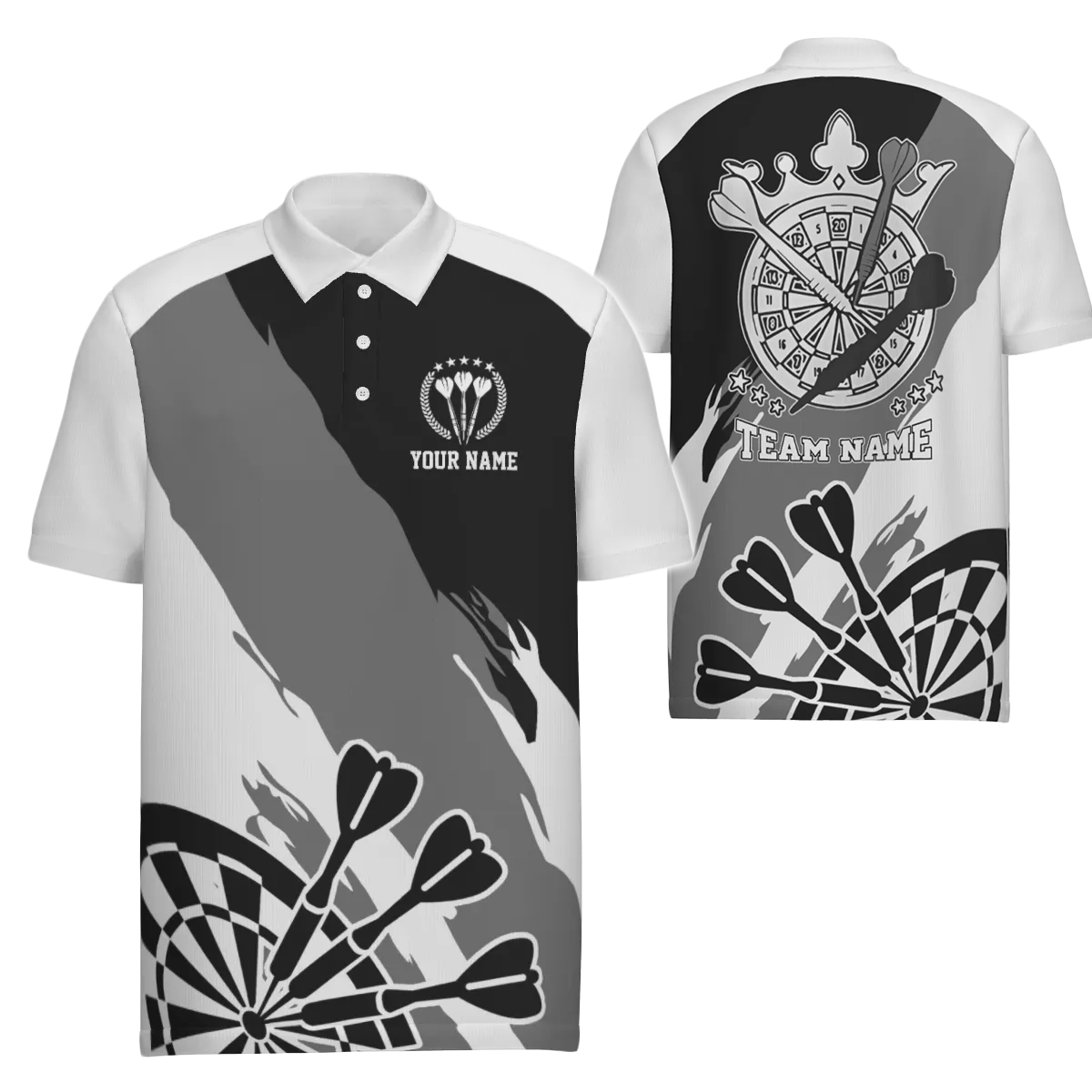 Personalisiertes Schwarz-Weiß Herren Darts Polo Shirt, individuell anpassbares Dart Shirt für Männer, Darts Trikot Z874 - Outfitsuche