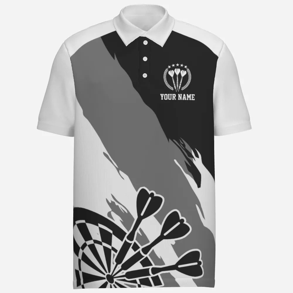 Personalisiertes Schwarz-Weiß Herren Darts Polo Shirt, individuell anpassbares Dart Shirt für Männer, Darts Trikot Z874 - Outfitsuche