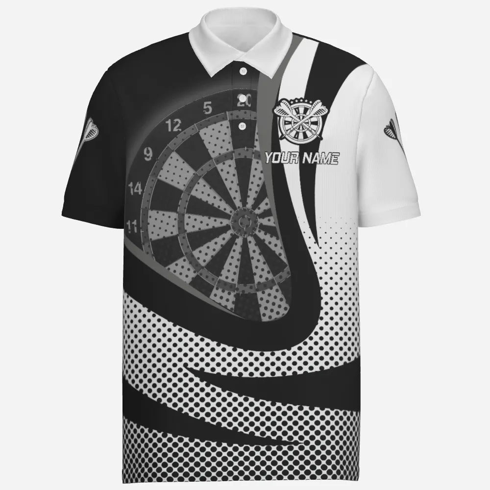 Personalisiertes Schwarz-Weißes 3D Herren Darts Polo Shirt, individuell anpassbares cooles Darts Team Trikot für Männer x189 grey - Outfitsuche