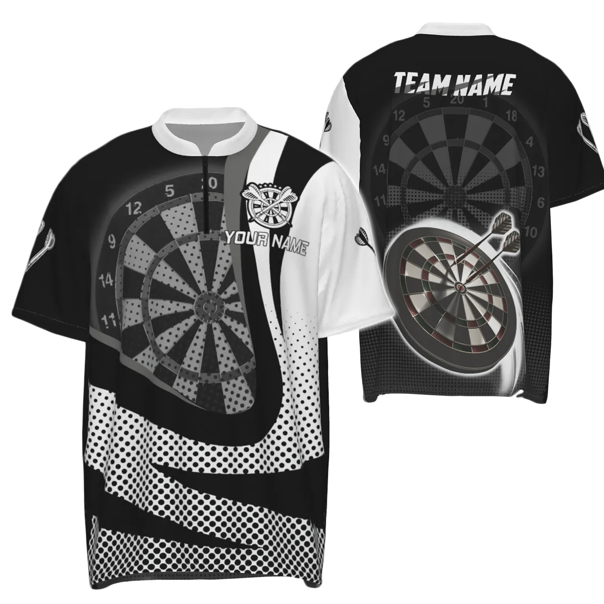 Personalisiertes Schwarz-Weißes 3D Herren Darts Polo Shirt, individuell anpassbares cooles Darts Team Trikot für Männer x189 grey - Outfitsuche