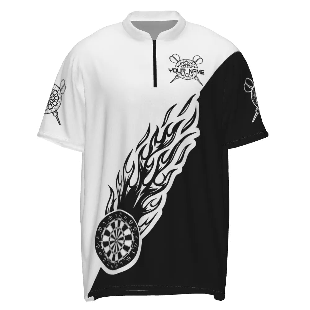 Personalisiertes Schwarz-Weißes Flammen-Darts Herren Polo Shirt, individuell anpassbares Dart-Shirt für Männer, Dart Trikot Y690 - Outfitsuche