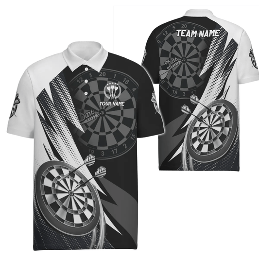 Personalisiertes Schwarz-Weißes Herren Darts Polo Shirt, individuell anpassbares cooles Darts Shirt für Männer, Team Trikot O5645 - Outfitsuche