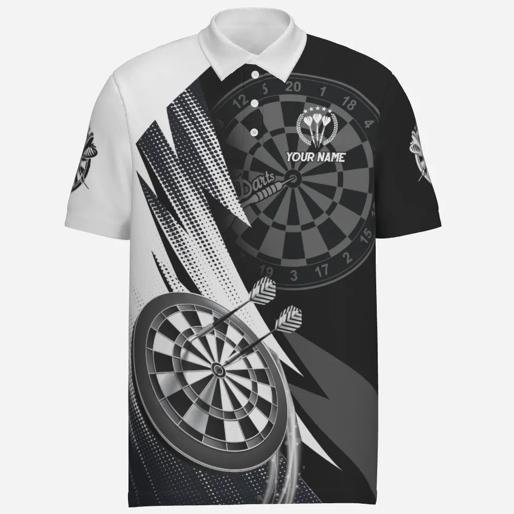 Personalisiertes Schwarz-Weißes Herren Darts Polo Shirt, individuell anpassbares cooles Darts Shirt für Männer, Team Trikot O5645 - Outfitsuche