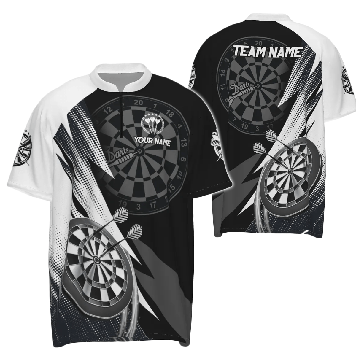 Personalisiertes Schwarz-Weißes Herren Darts Polo Shirt, individuell anpassbares cooles Darts Shirt für Männer, Team Trikot O5645 - Outfitsuche