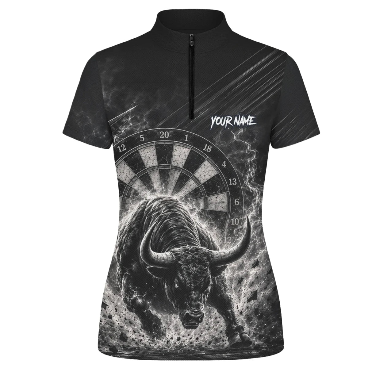 Personalisiertes Schwarz-weißes Stierkopf-Dartshirt für Damen V420 - Outfitsuche