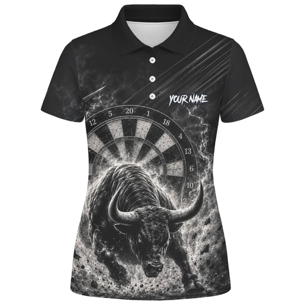 Personalisiertes Schwarz-weißes Stierkopf-Dartshirt für Damen V420 - Outfitsuche