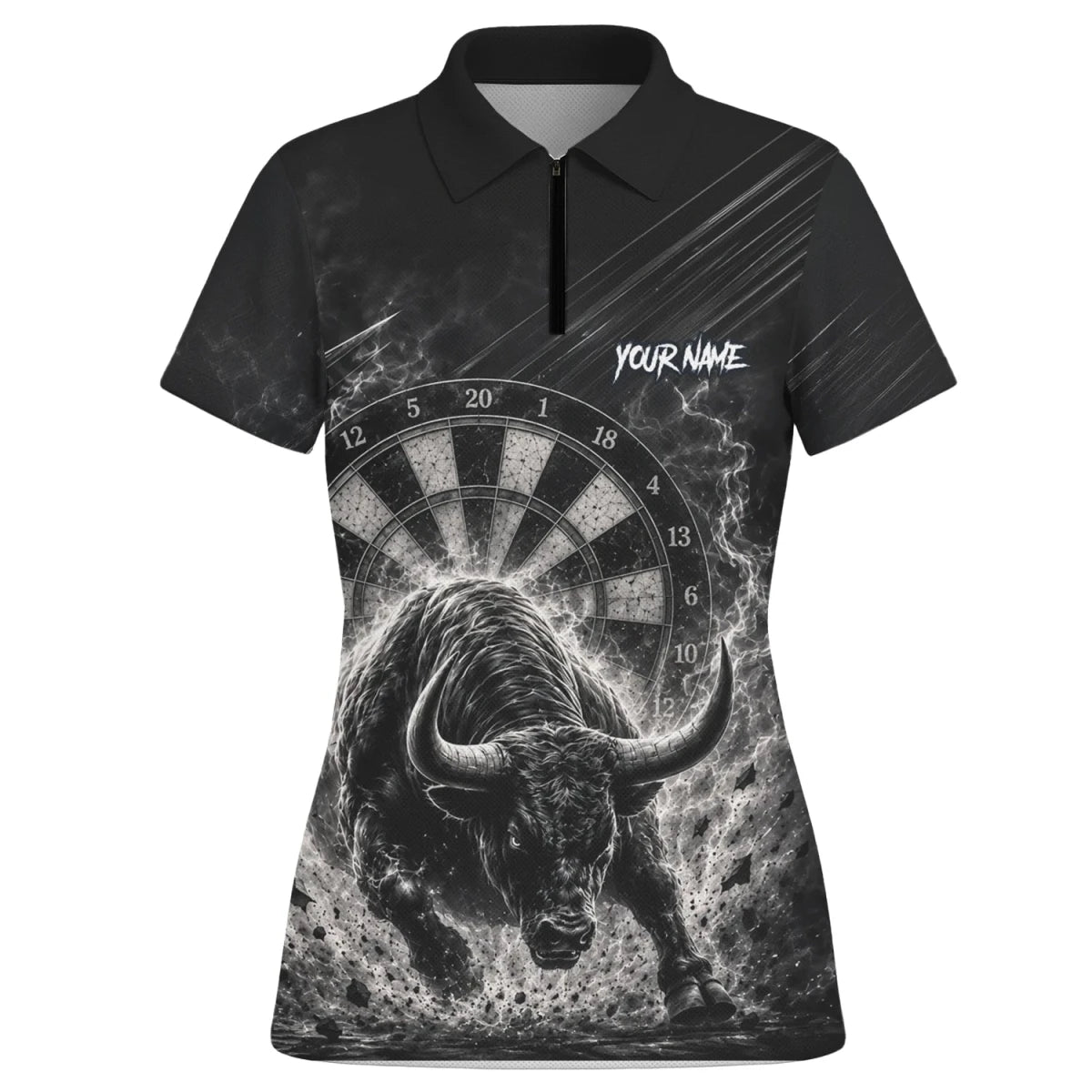 Personalisiertes Schwarz-weißes Stierkopf-Dartshirt für Damen V420 - Outfitsuche