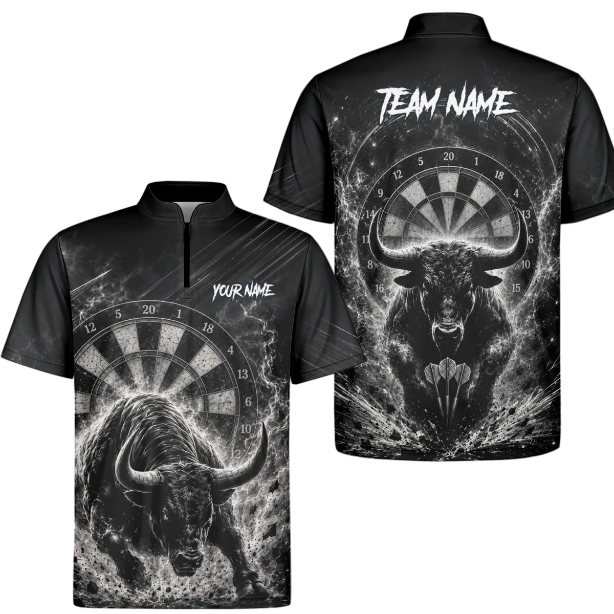 Personalisiertes Schwarz-weißes Stierkopf-Dartshirt für Herren V420 - Outfitsuche