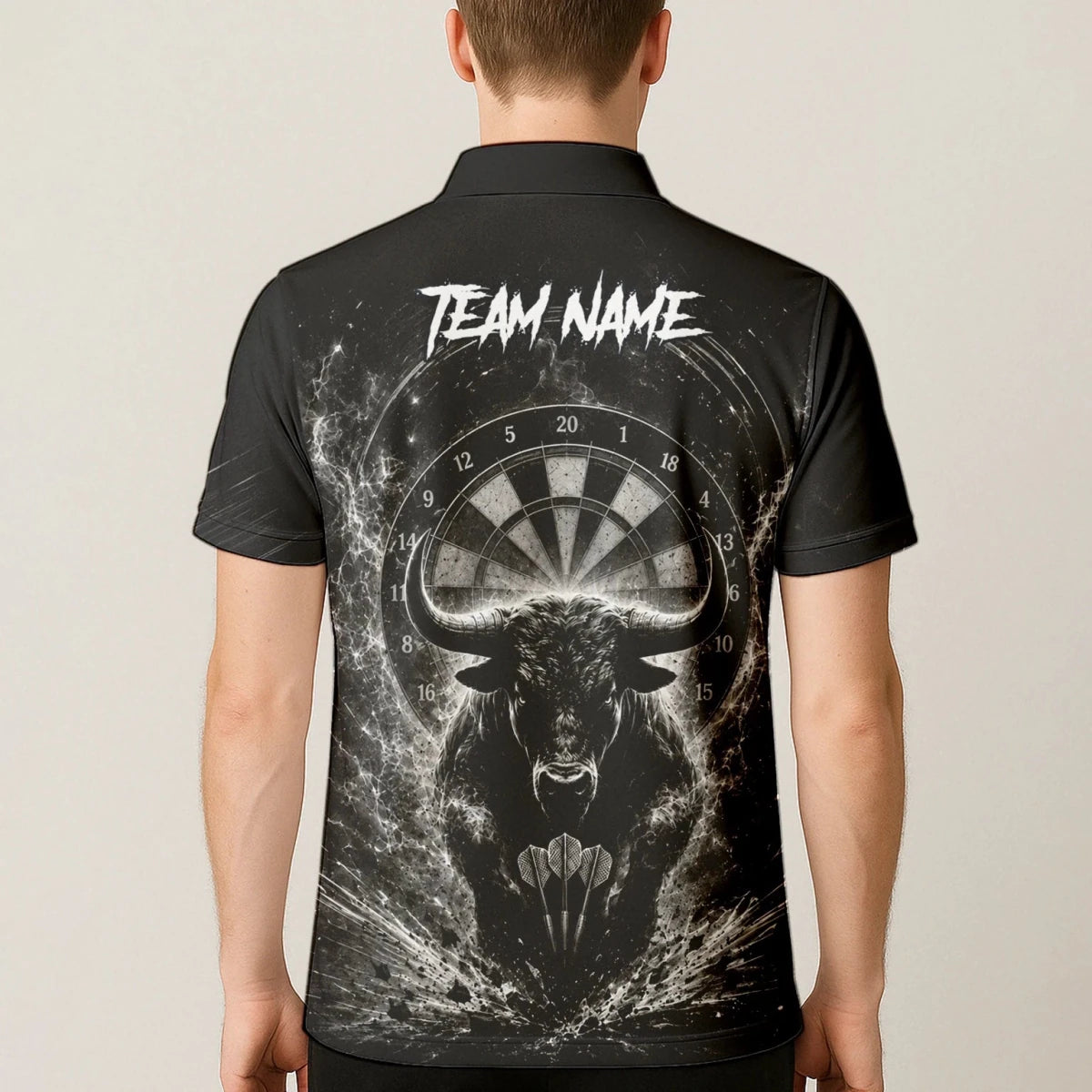 Personalisiertes Schwarz-weißes Stierkopf-Dartshirt für Herren V420 - Outfitsuche
