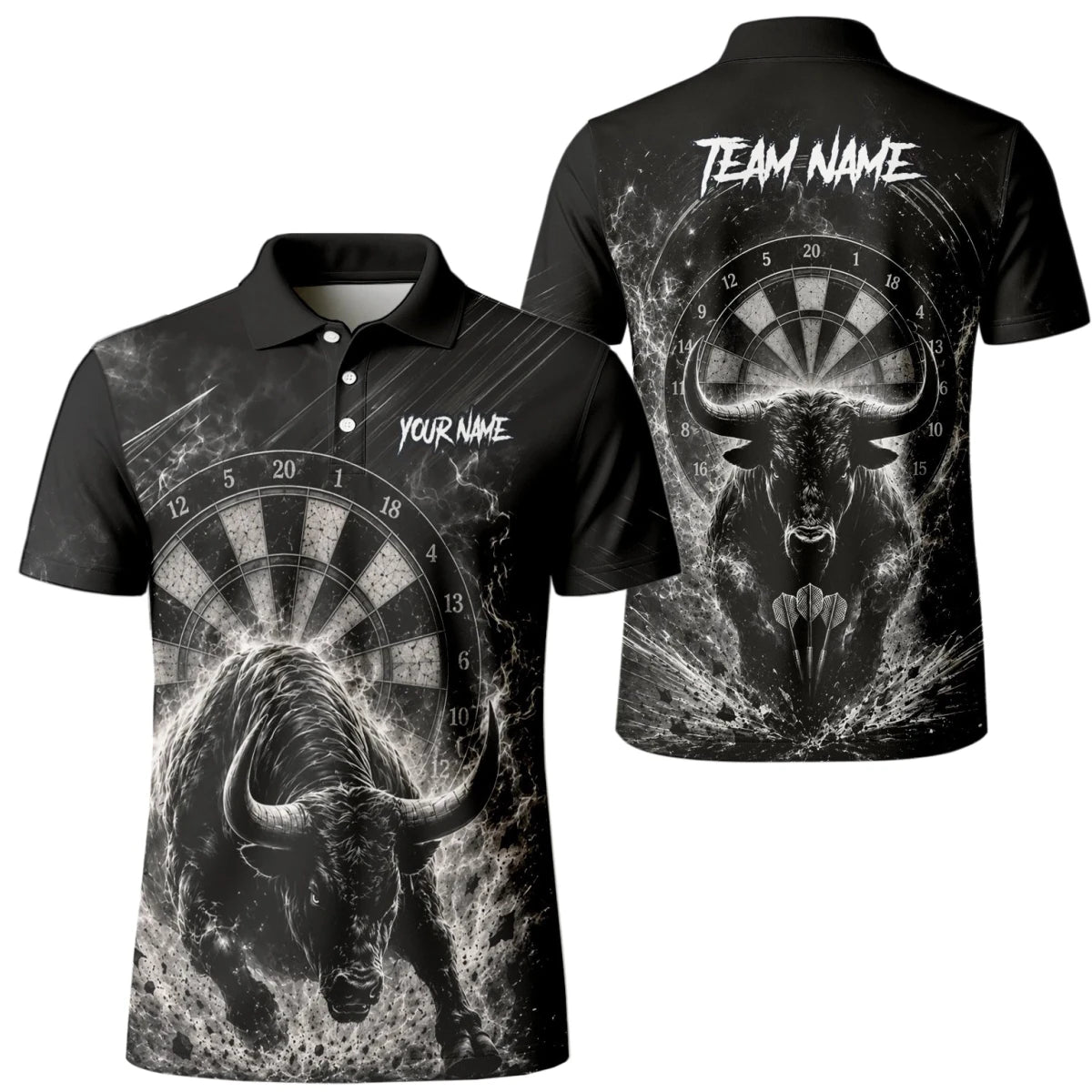Personalisiertes Schwarz-weißes Stierkopf-Dartshirt für Herren V420 - Outfitsuche