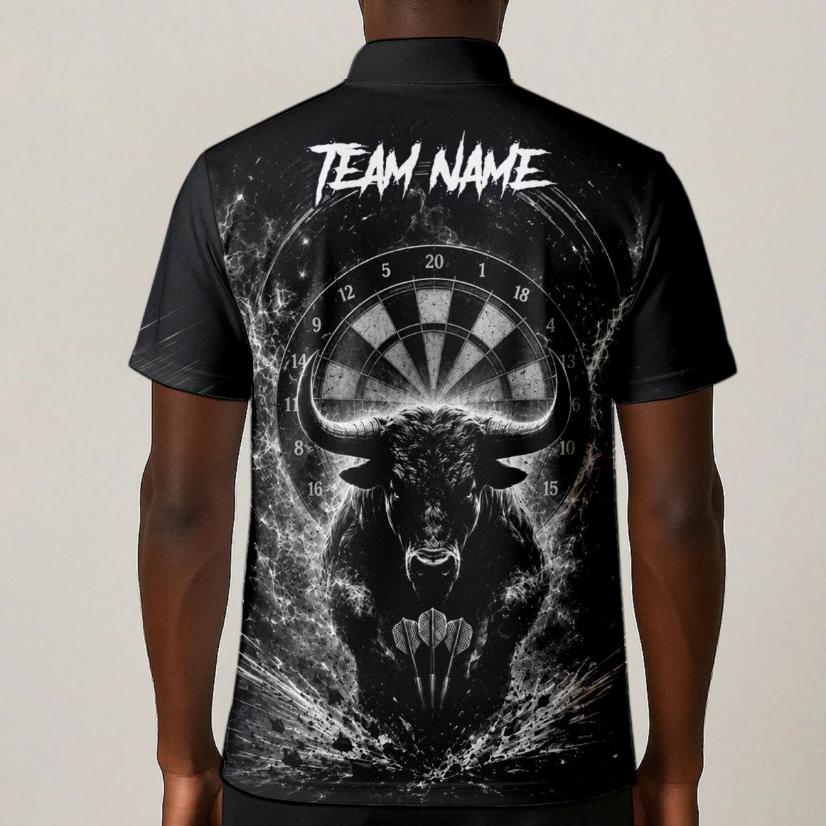 Personalisiertes Schwarz-weißes Stierkopf-Dartshirt für Herren V420 - Outfitsuche