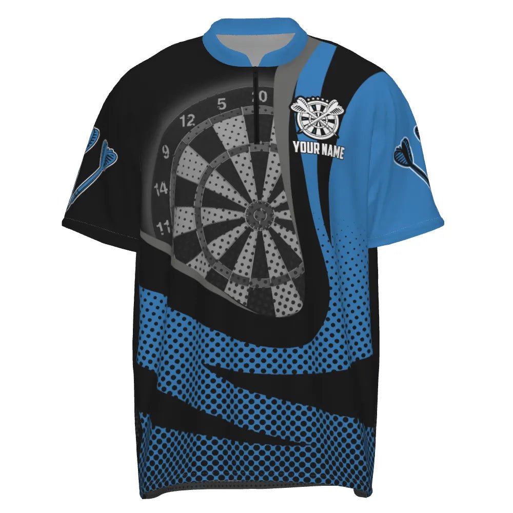 Personalisiertes schwarzes blaues 3D Herren Darts Polo Shirt, individuell anpassbares cooles Darts Team Trikot für Männer X189 Blue - Outfitsuche