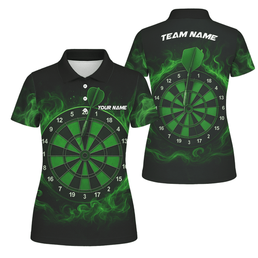 Personalisiertes Schwarzes Damen Dart - Shirt mit blauem Drachenflammen - Motiv U7656 - Outfitsuche