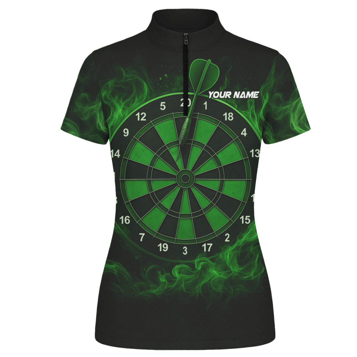 Personalisiertes Schwarzes Damen Dart - Shirt mit blauem Drachenflammen - Motiv U7656 - Outfitsuche