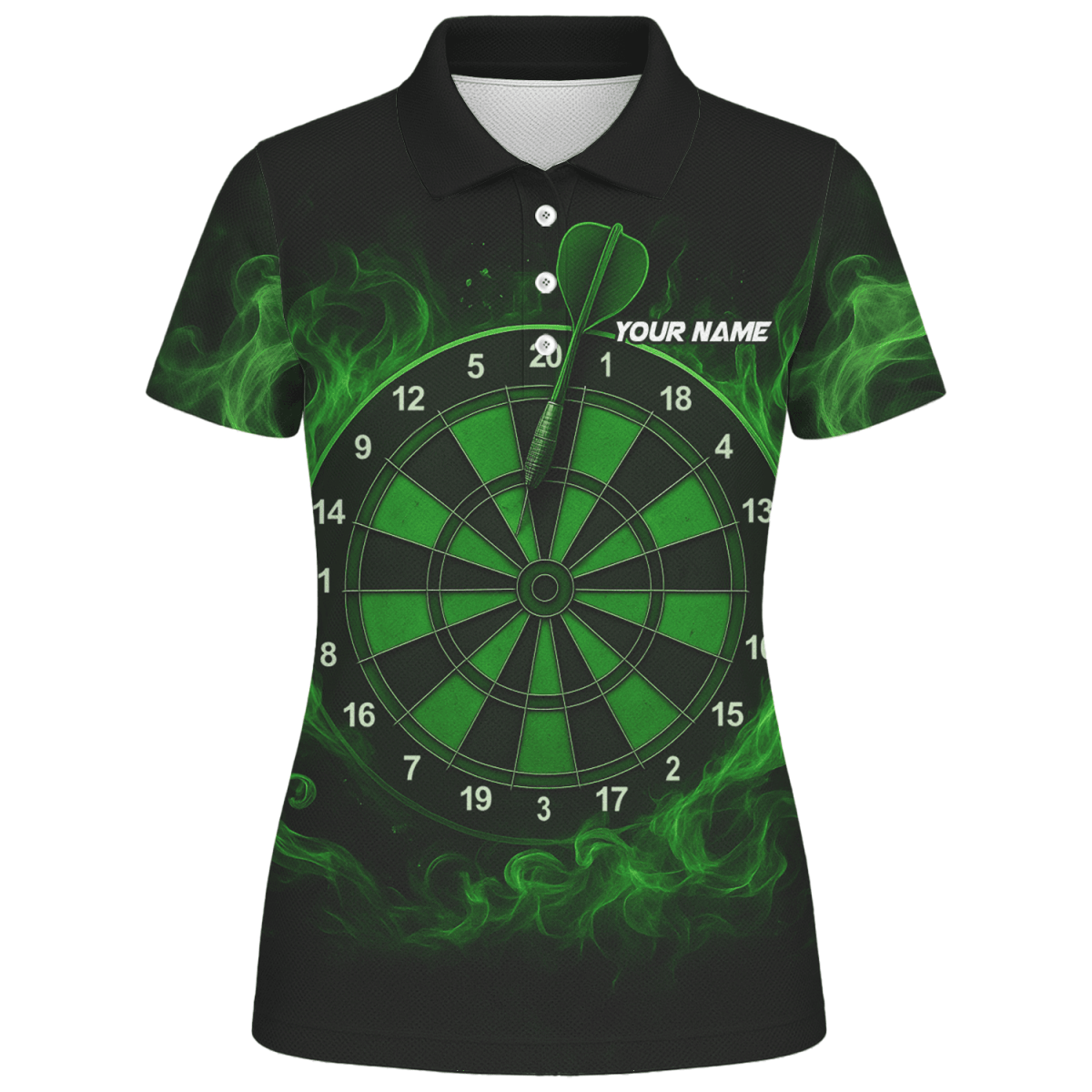 Personalisiertes Schwarzes Damen Dart - Shirt mit blauem Drachenflammen - Motiv U7656 - Outfitsuche
