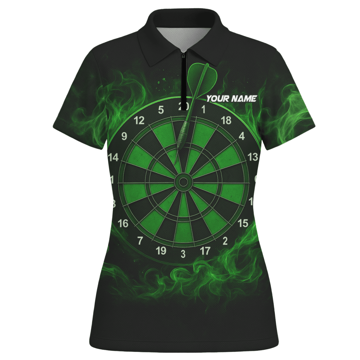 Personalisiertes Schwarzes Damen Dart - Shirt mit blauem Drachenflammen - Motiv U7656 - Outfitsuche