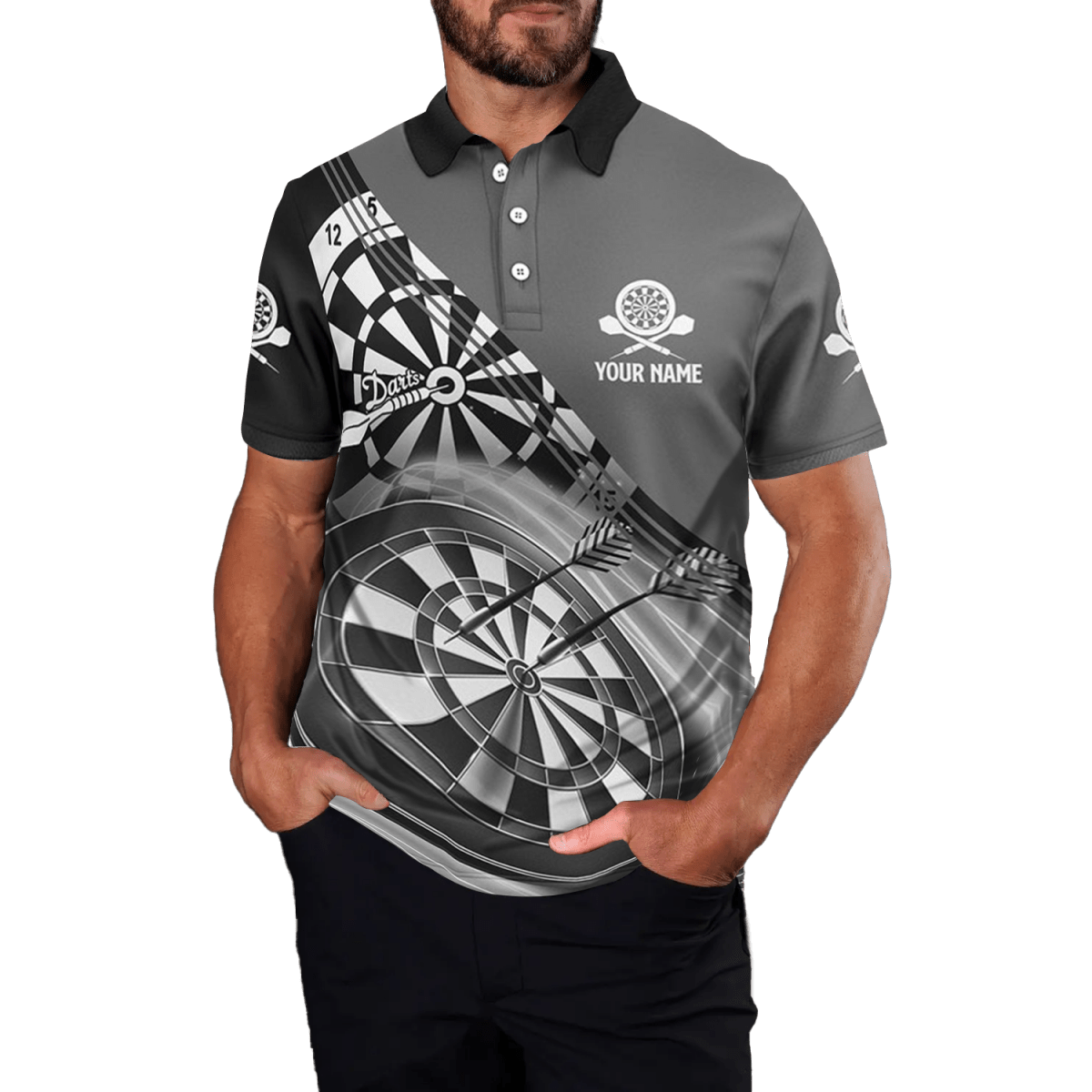 Personalisiertes Schwarzes Graues Herren Darts Polo Shirt L0939 - Outfitsuche