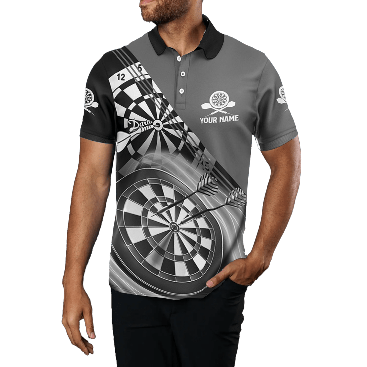 Personalisiertes Schwarzes Graues Herren Darts Polo Shirt L0939 - Outfitsuche