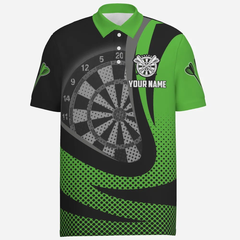 Personalisiertes schwarzes grünes 3D Herren Darts Polo Shirt, individuell anpassbares cooles Darts Team Trikot für Männer X189 Green - Outfitsuche