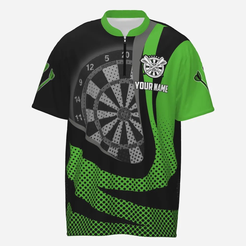 Personalisiertes schwarzes grünes 3D Herren Darts Polo Shirt, individuell anpassbares cooles Darts Team Trikot für Männer X189 Green - Outfitsuche