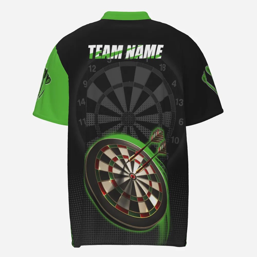 Personalisiertes schwarzes grünes 3D Herren Darts Polo Shirt, individuell anpassbares cooles Darts Team Trikot für Männer X189 Green - Outfitsuche