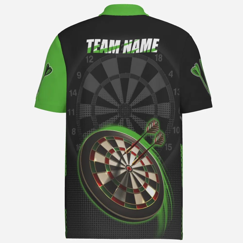 Personalisiertes schwarzes grünes 3D Herren Darts Polo Shirt, individuell anpassbares cooles Darts Team Trikot für Männer X189 Green - Outfitsuche