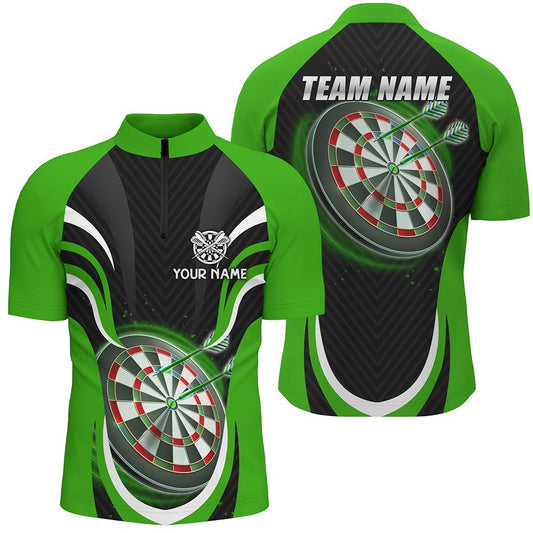 Personalisiertes Schwarzes Grünes Darts Quarter Zip Shirt | Maßgeschneidertes Darts Shirt für Herren | Dart Trikots L1393 - Outfitsuche