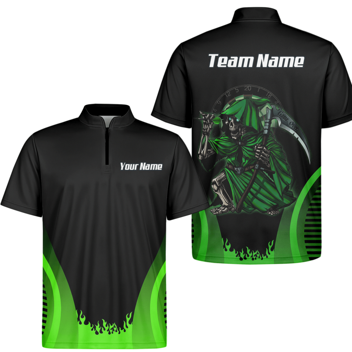 Personalisiertes Sensenmann Dart - Trikot Polo mit Reißverschluss Schwarz - Grün für Herren B4487 - Outfitsuche